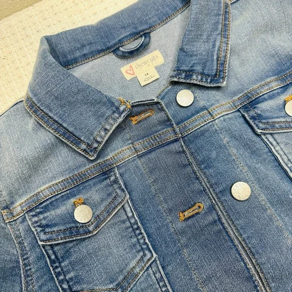 J.Crew Crewcuts Button Front Jean Jacket Blue Youth Girls Classic Crop Size 14 - Picture 6 of 16